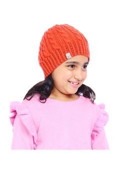 Bharatasya - Kids Fine Cable Knit Solid Beanie Cap Orange (11-12 Years)