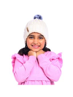 Bharatasya - Kids Fine Rib Knit Pom Pom Beanie Cap Cream (11-12 Years)