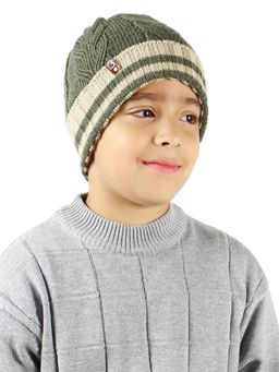 Bharatasya - Kids Fine Knitted Winter Skull Cap Green (11-12 Years)