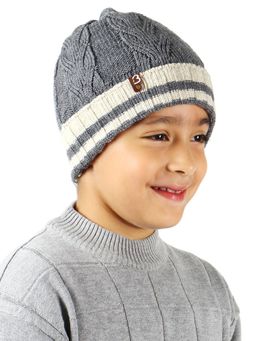 Bharatasya - Kids Fine Knitted Winter Skull Cap Grey (11-12 Years)
