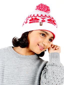 Bharatasya - Kids Fine Knitted Christmas Pattern Winter Cap White (11-12 Years)