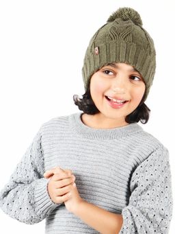 Bharatasya - Cable Knit Pom Pom Cap Green (11-12 Years)