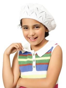 Bharatasya - Kids Cotton French Beret Cap White (11-12 Years)