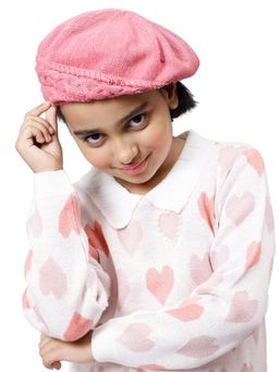 Bharatasya - Kids Cotton Knitted Afghani Slouch Cap Pink (11-12 Years)