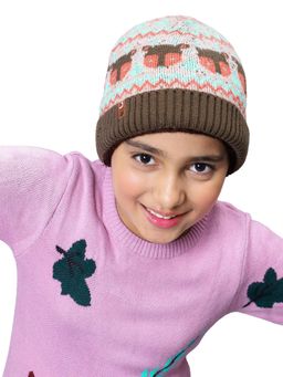Bharatasya - Kids Woolen Knitted Christmas Pattern Fur Cap Multi-Color (11-12 Years)