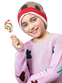 Bharatasya - Kids Woolen Knitted Christmas Pattern Fur Cap Multi-Color (11-12 Years)