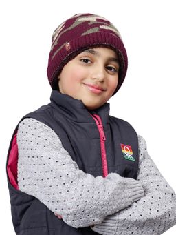 Bharatasya - Kids Woolen Knitted Army Camo Fur Cap Multi-Color (11-12 Years)