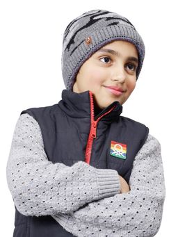 Bharatasya - Kids Woolen Knitted Army Camo Fur Cap Multi-Color (11-12 Years)