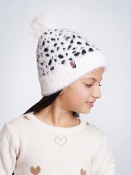 Bharatasya - Dalmatian Pattern Fur Pom Knitted Beanie Cap For Girls (11-12 Years)