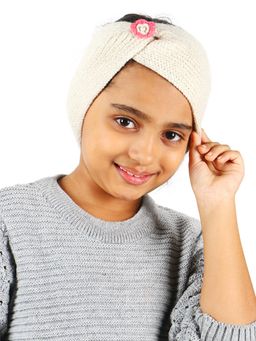 Bharatasya - Kids Handknitted Woolen Headband Ear Warmer Cream (11-12 Years)