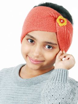 Bharatasya - Kids Handknitted Woolen Headband Ear Warmer Orange (11-12 Years)