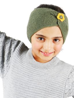 Bharatasya - Kids Handknitted Woolen Headband Ear Warmer Green (11-12 Years)