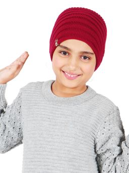 Bharatasya - Kids Solid Ribbed Woolen Headband Ear Warmer Maroon (11-12 Years)