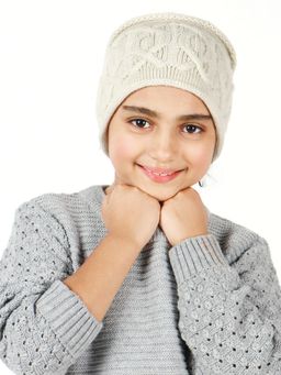 Bharatasya - Kids Cable Knit Woolen Headband Ear Warmer with Rolled Edges White (11-12 Years)