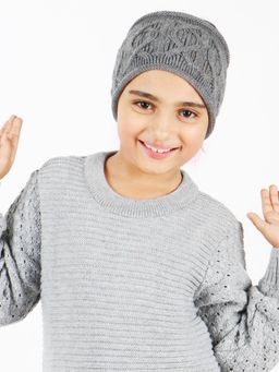 Bharatasya - Kids Cable Knit Woolen Headband Ear Warmer with Rolled Edges Grey (11-12 Years)