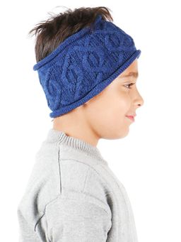 Bharatasya - Kids Cable Knit Woolen Headband Ear Warmer with Rolled Edges Blue (11-12 Years)