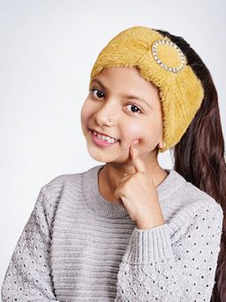 Bharatasya - Feather Soft Knitted Warm Woolen Headband For Girls Yellow (11-12 Years)
