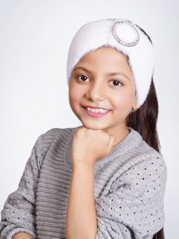 Bharatasya - Feather Soft Knitted Warm Woolen Headband For Girls White (11-12 Years)