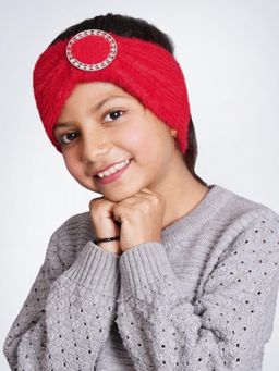 Bharatasya - Feather Soft Knitted Warm Woolen Headband For Girls Red (11-12 Years)
