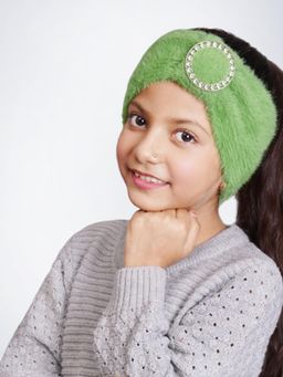 Bharatasya - Feather Soft Knitted Warm Woolen Headband For Girls Green (11-12 Years)
