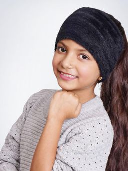 Bharatasya - Soft Knitted Warm Woolen Trendy Stylish Headband For Girls Black (11-12 Years)