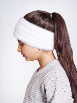 Bharatasya - Soft Knitted Warm Woolen Trendy Stylish Headband For Girls White (11-12 Years)