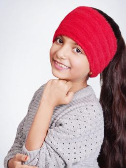 Bharatasya - Soft Knitted Warm Woolen Trendy Stylish Headband For Girls Red (11-12 Years)