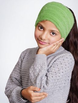Bharatasya - Soft Knitted Warm Woolen Trendy Stylish Headband For Girls Green (11-12 Years)