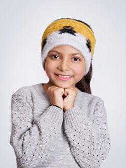Bharatasya - Soft Knitted Warm Woolen Trendy Pattern Headband For Girls White (11-12 Years)