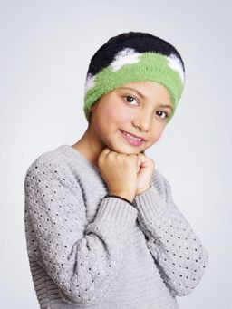 Bharatasya - Soft Knitted Warm Woolen Trendy Pattern Headband For Girls Green (11-12 Years)