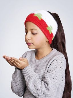 Bharatasya - Soft Knitted Warm Woolen Trendy Pattern Headband For Girls Red (11-12 Years)