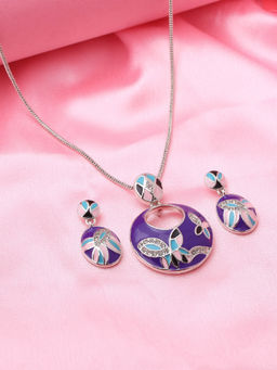 Estele - Rhodium Plated Glamorous Necklace with Crystals for Women (Set of 2)