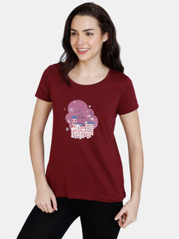 Zivame - Reindeer Knit Cotton Top - Cabernet