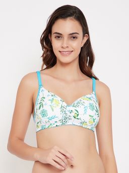 Clovia - Padded Non-wired Full Cup Floral Print Multiway T-shirt Bra In White