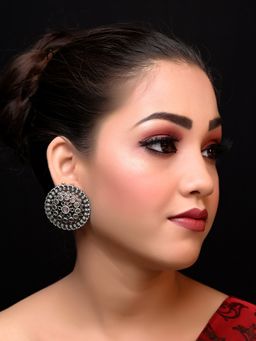 AG'S - Bela Silver Oxidised Tops With Baby Pink Stone