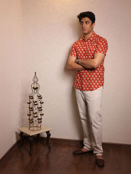 Spring Soul - Red Cotton Printed Half Sleeves Shirt