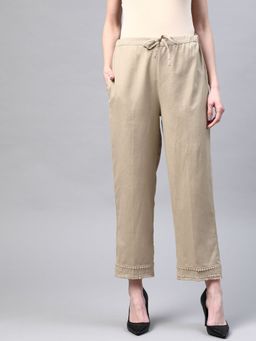 Laado - Yellow Handloom Solid Straight Palazzos With Lace