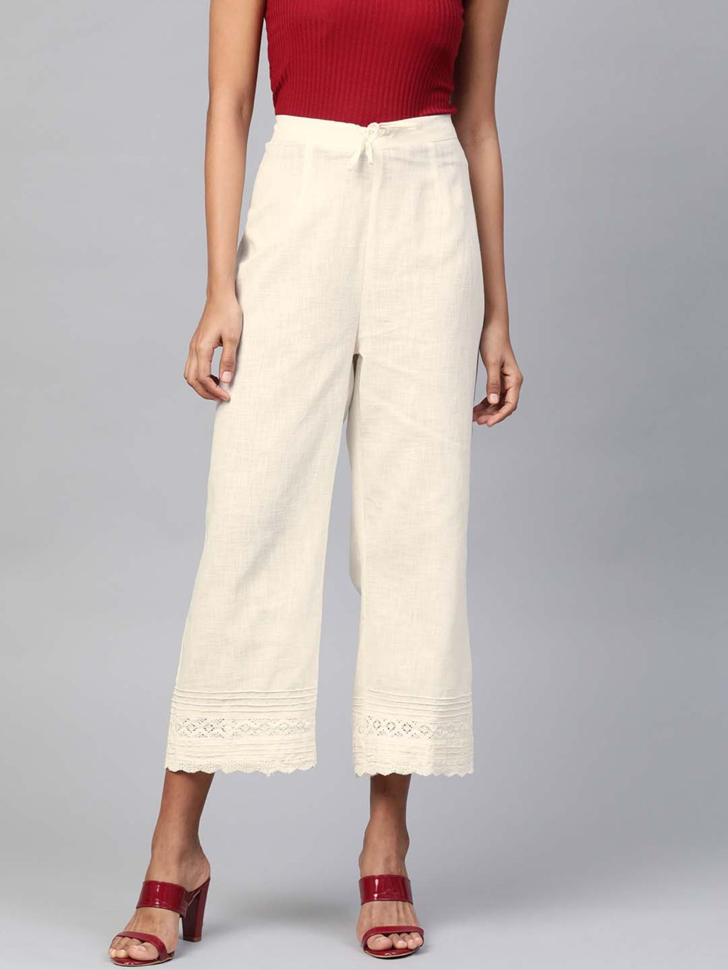 laado Off-white Solid Straight Palazzos-picture-13