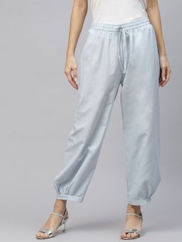 Laado - Blue Solid Pure Cotton Sustainable Cropped Afghan Salwar