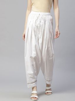 Laado - White Solid Pintucks Lace Pure Cotton Sustainable Salwar