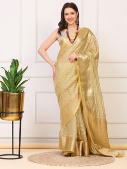 Dress & Dazzle - Gold Banarasi Crush Tissue Saree with Unstitched Blouse