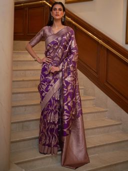 Dress & Dazzle - Purple Banarasi Organza Saree with Unstitched Blouse