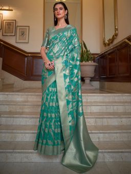 Dress & Dazzle - Rama Green Banarasi Silk Saree with Unstitched Blouse