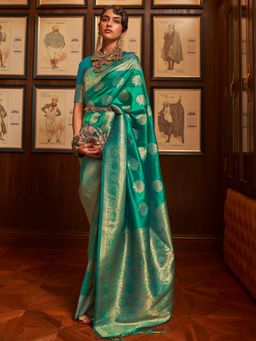 Dress & Dazzle - Gorgeous Green Tanchui Silk Saree with Unstitched Blouse