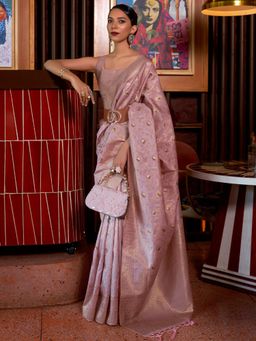 Dress & Dazzle - Onion Pink Banarasi Silk Saree with Unstitched Blouse
