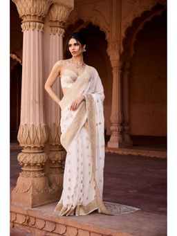 Saanjh by Lea - Haniya White Banarasi Pre-Stitched Saree with Stitched Blouse