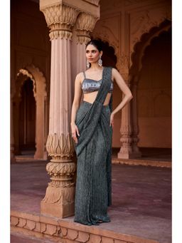 Saanjh by Lea - Grey Maahi Livid Shimmer Pre-Stitched Saree with Stitched Blouse