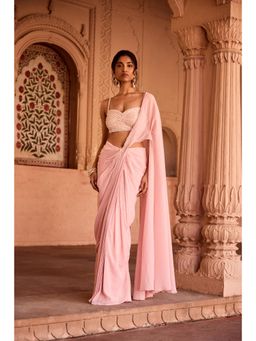 Saanjh by Lea - Reshma Baby Pink Satin Pre-Stitched Saree with Stitched Blouse