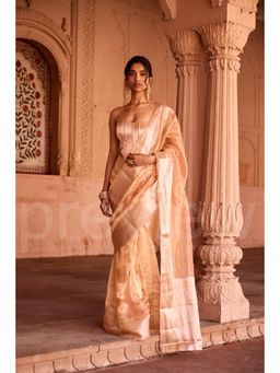 Saanjh by Lea - Suhaila Gold Tissue Pre-Draped Saree with Stitched Blouse