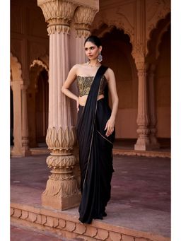Saanjh by Lea - Kanza Black Pre-Stitched Saree with Stitched Blouse